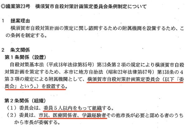 自殺対策計画策定委員会を新たに設置する条例案の説明資料より