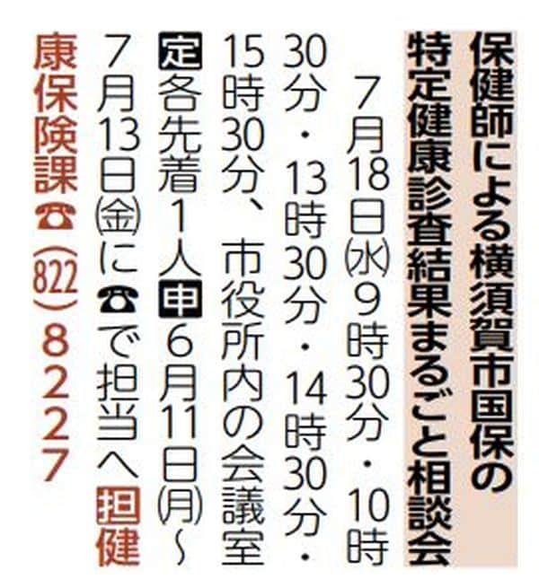 「保健師による特定健診結果まるごと相談会」のおしらせ（広報よこすか6月号より）