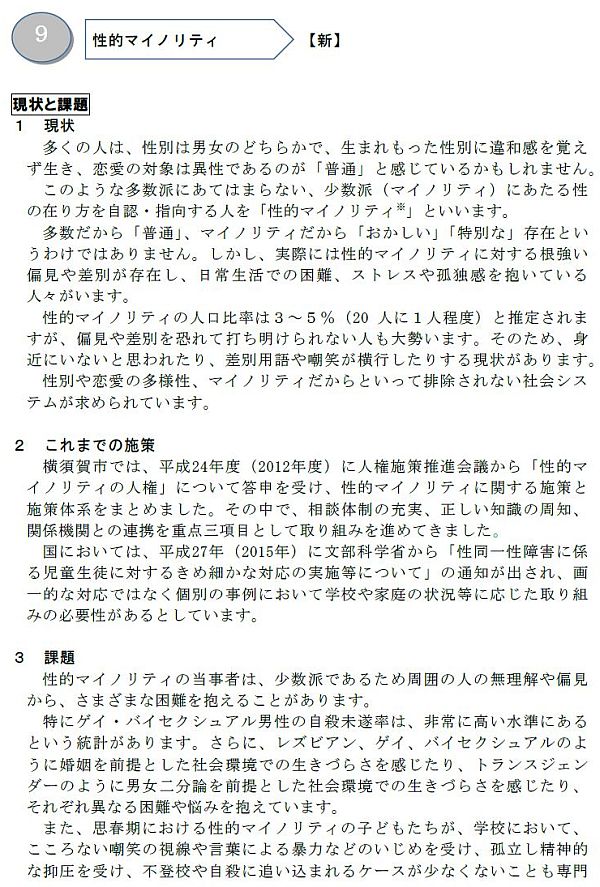 改定版「横須賀市人権施策推進指針」中の「性的マイノリティの人権」の記述1