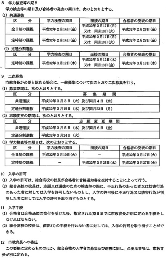 2020年度横須賀市立横須賀総合高校の入学者の募集及び選抜要項