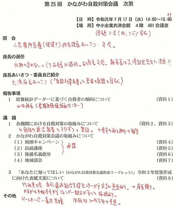 かながわ自殺対策会議・議事次第