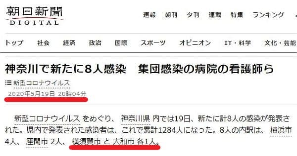 メディアでは5月19日に横須賀市で新たに1名の陽性が判明したと報道されました