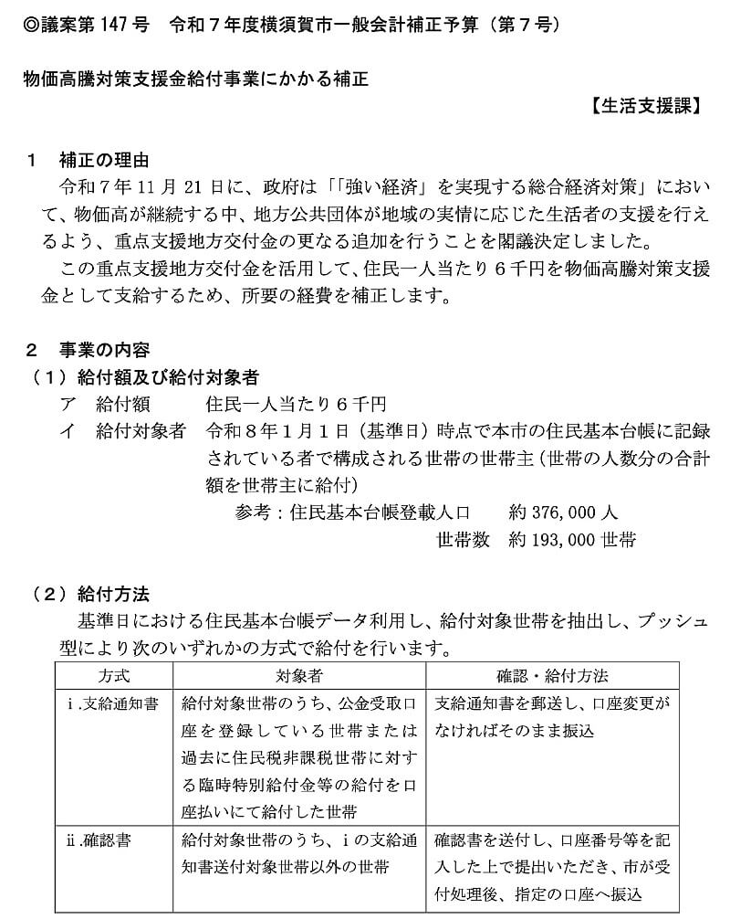 物価高騰対策支援金給付事業についての議会への説明資料
