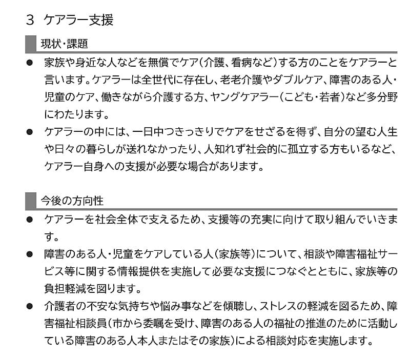 ケアラー支援が初めて独立した項目として明記された障害者計画の事務局案